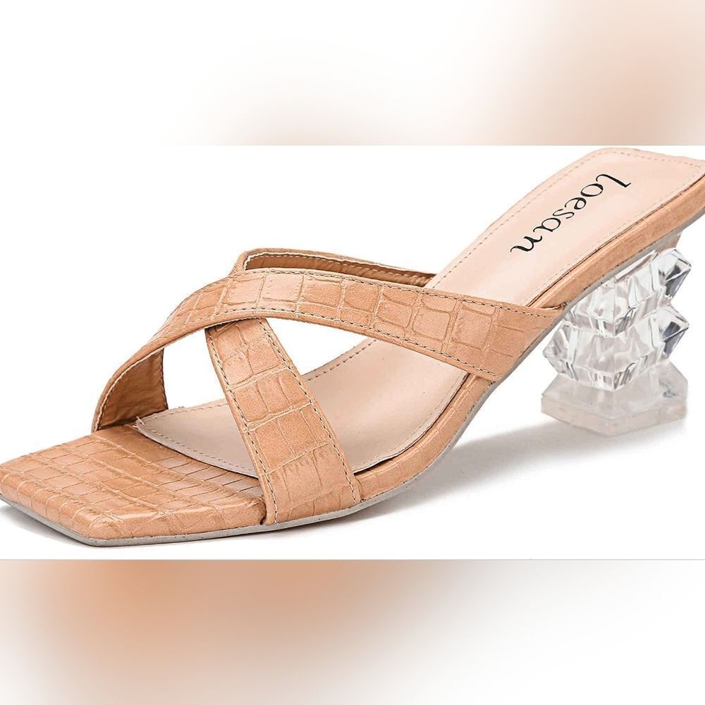(75-2672) Loesan Women's Square Heels Sandals Block Lucite Clear Sz 40 (9.5)